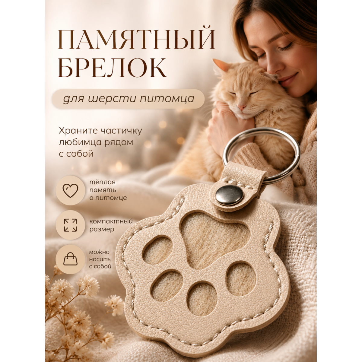 Памятный брелок для шерсти питомца Лапка