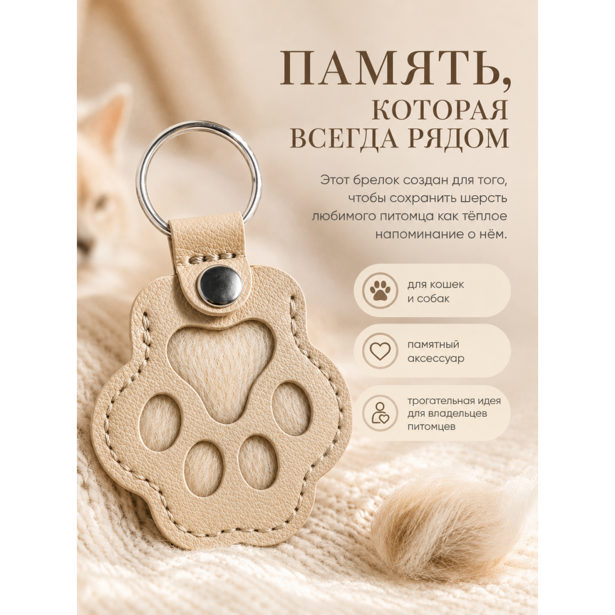 Памятный брелок для шерсти питомца Лапка