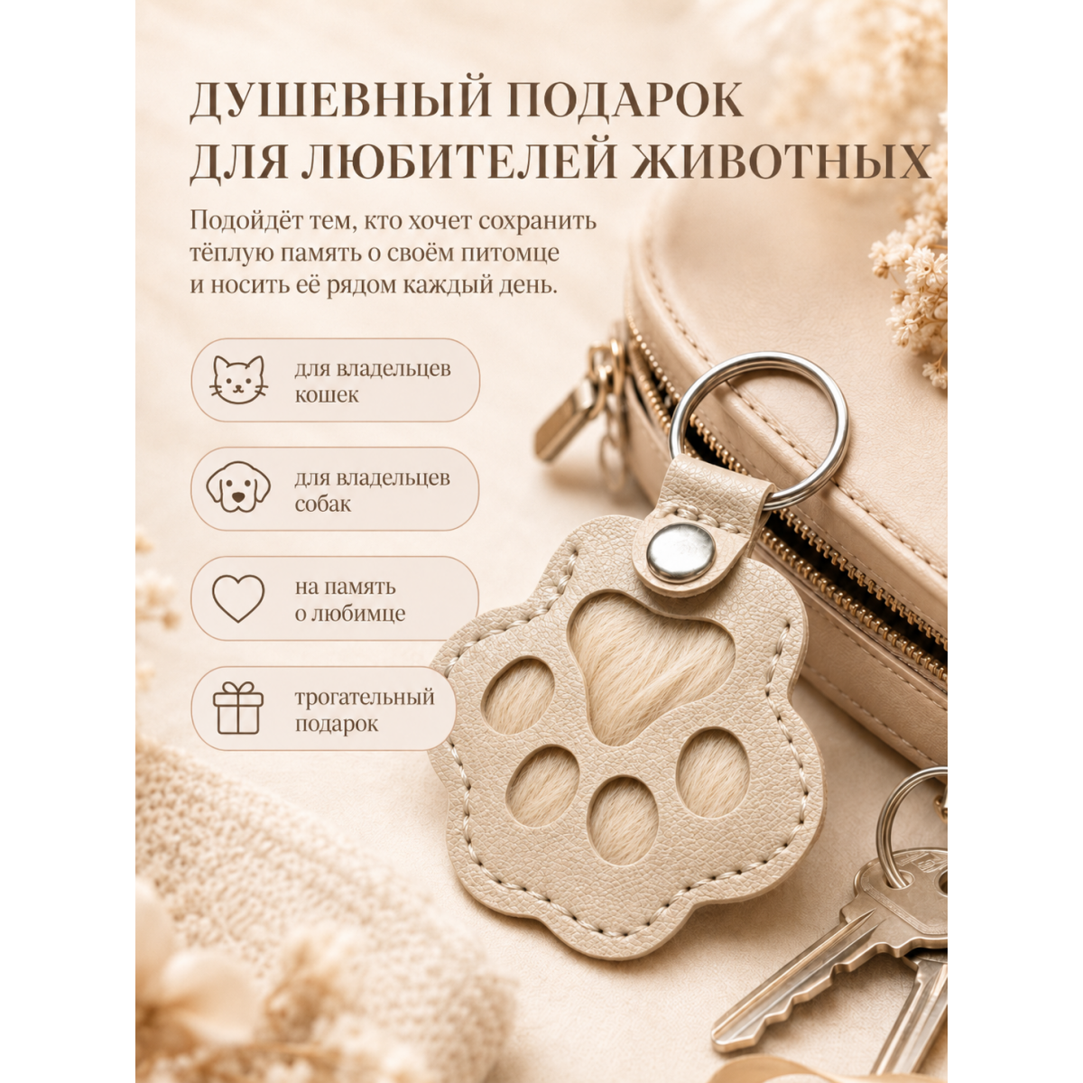Памятный брелок для шерсти питомца Лапка
