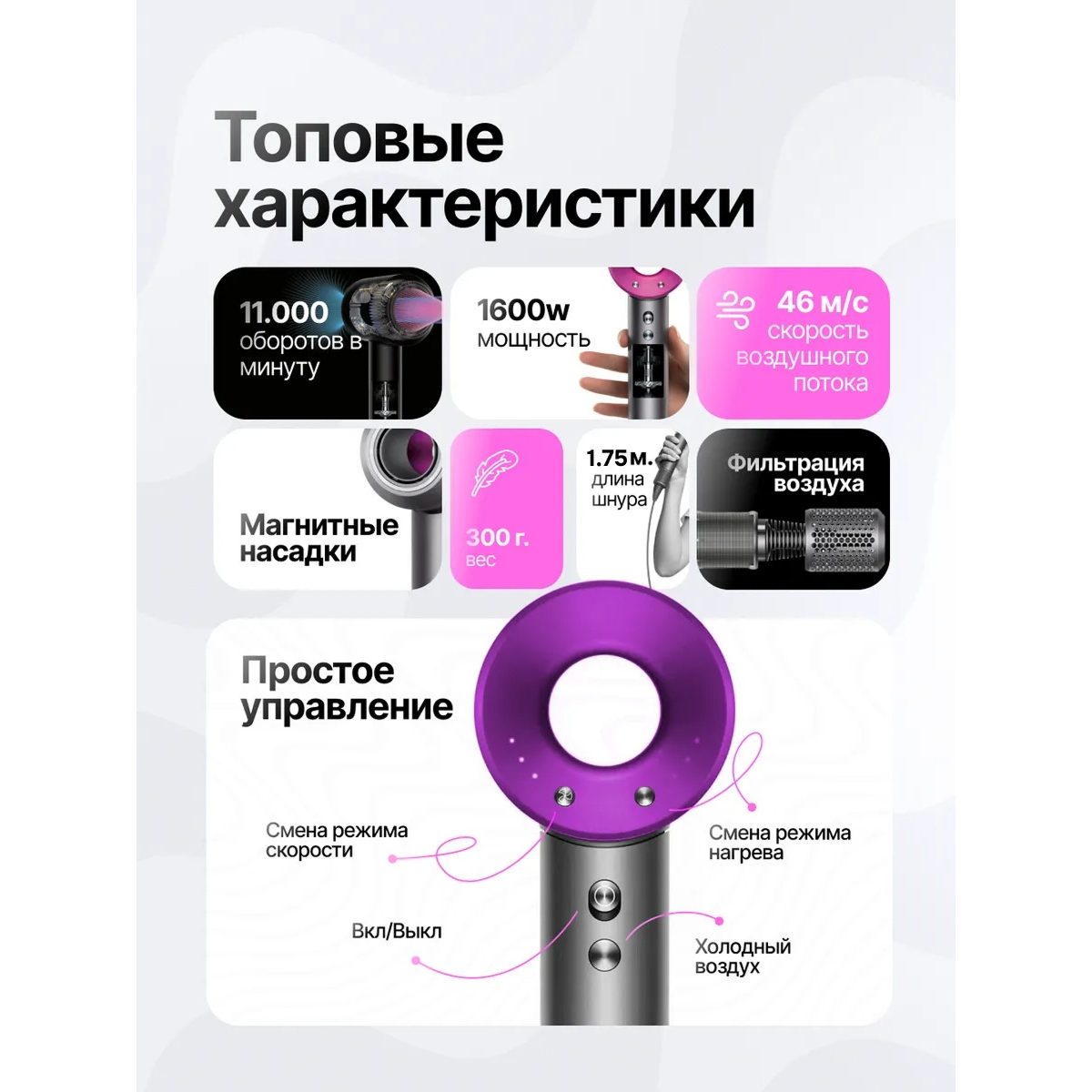 Фен для волос Dyson Super Hair Dryer с 1 насадкой, профессиональный для всех типов волос
