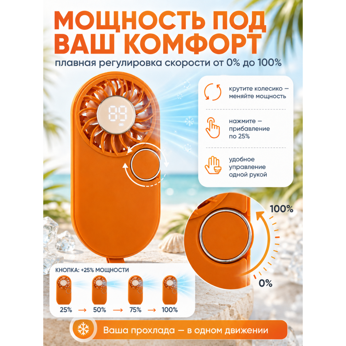 Мини-вентилятор ручной портативный с цифровым дисплеем