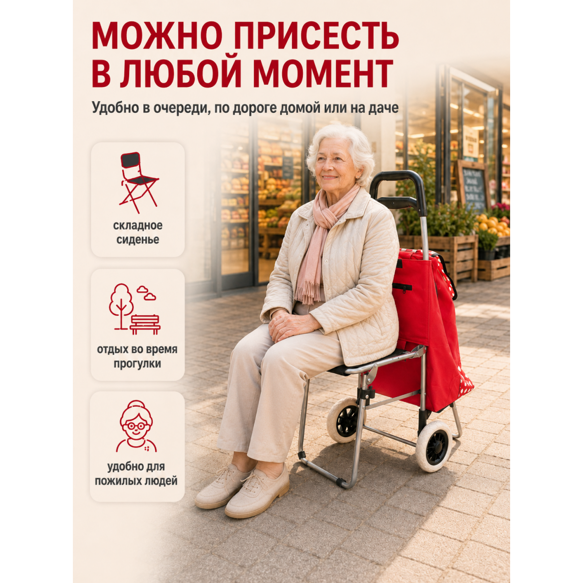 Сумка-тележка хозяйственная с сиденьем