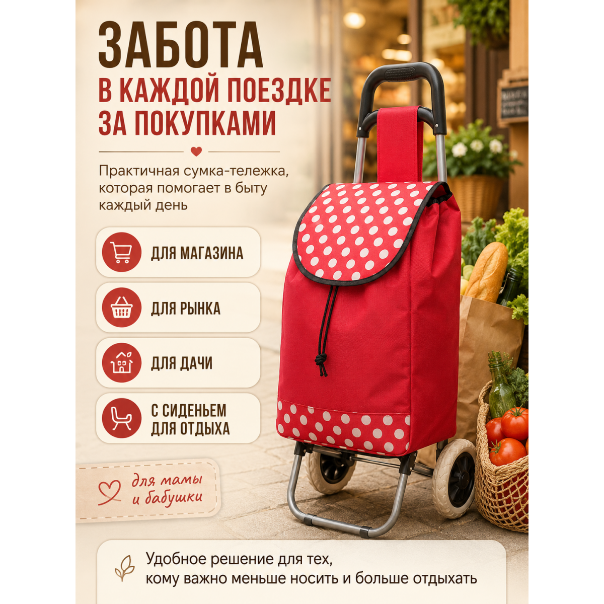 Сумка-тележка хозяйственная с сиденьем