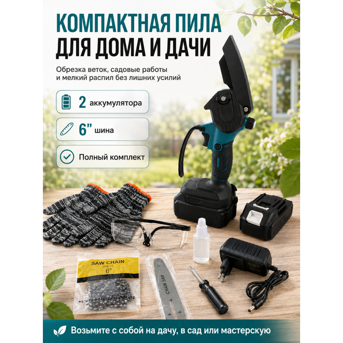 Аккумуляторная мини-пила 6 дюймов с 2 аккумуляторами
