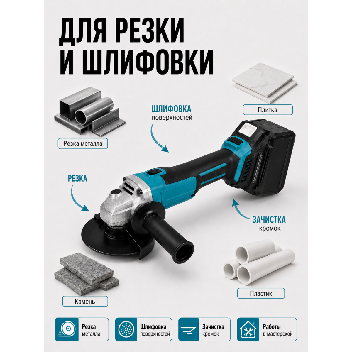 Аккумуляторная болгарка 36V 125 мм с аккумулятором 6.0Ah