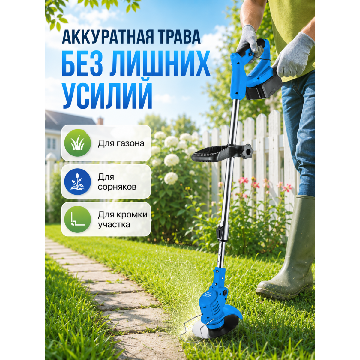 Аккумуляторный триммер садовый 48V с 2 аккумуляторами