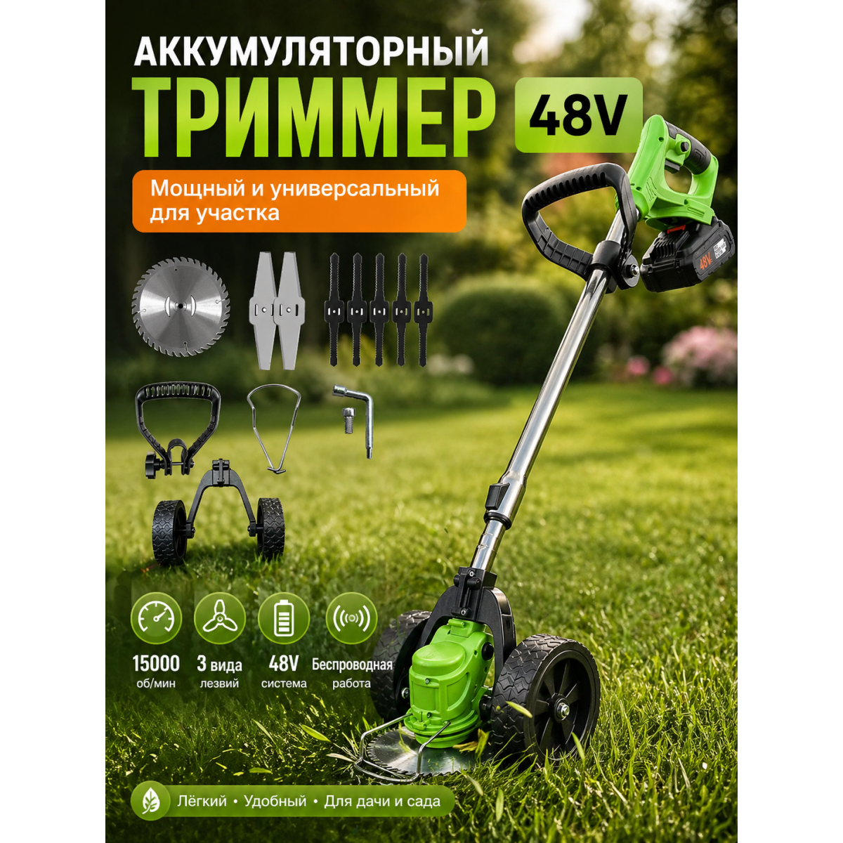 Аккумуляторный садовый триммер 48V