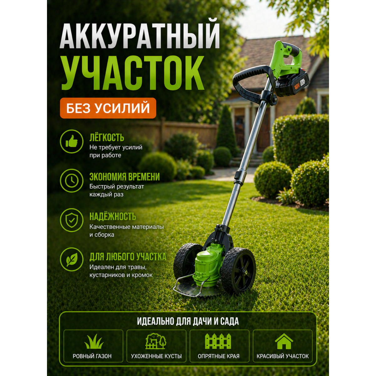 Аккумуляторный садовый триммер 48V