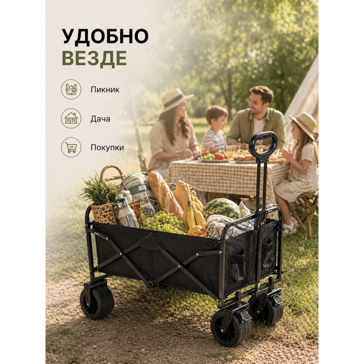 Складная тележка на колёсах 83,5×50×55 см