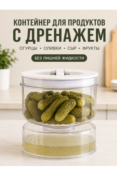 Контейнер для продуктов с отделением жидкости и дренажом