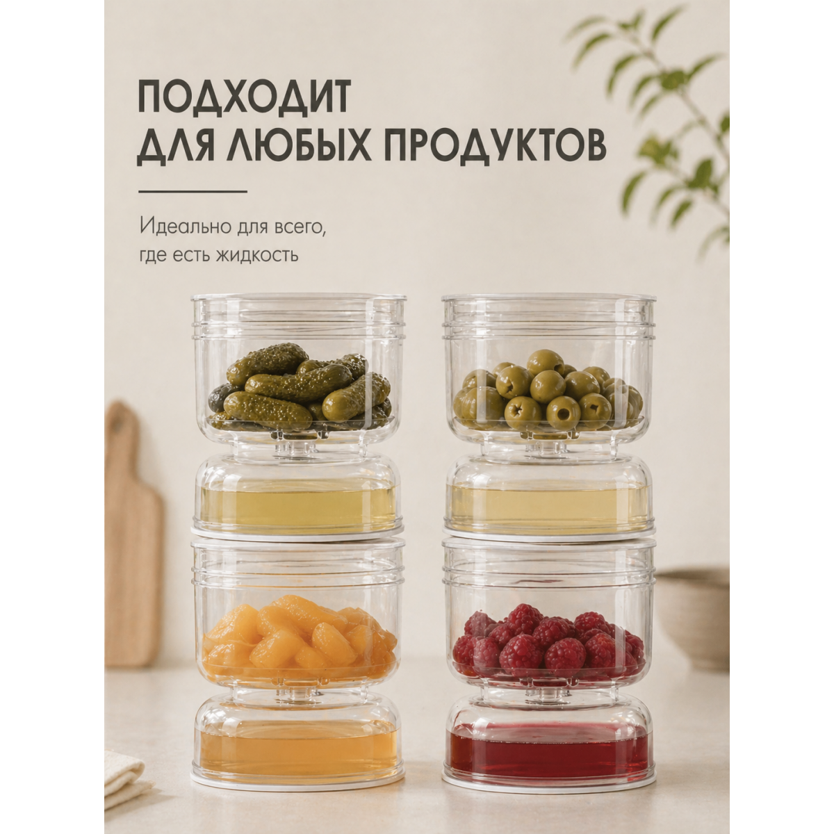 Контейнер для продуктов с отделением жидкости и дренажом