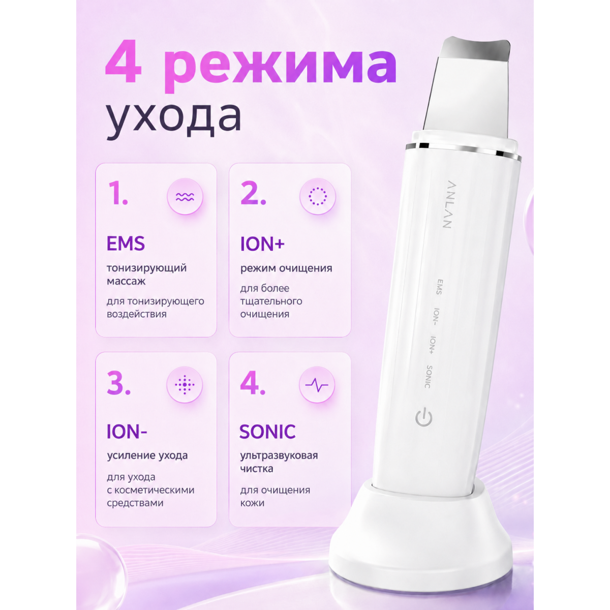 Ультразвуковой скраббер для лица ANLAN с подставкой