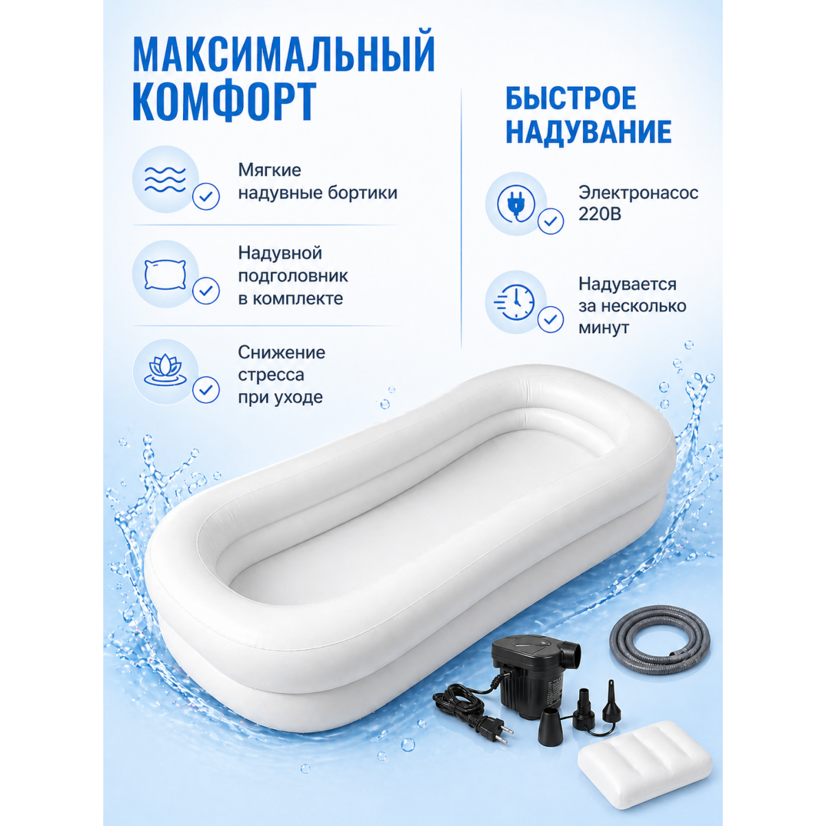 Надувная ванна для лежачих пациентов с электронасосом 220В