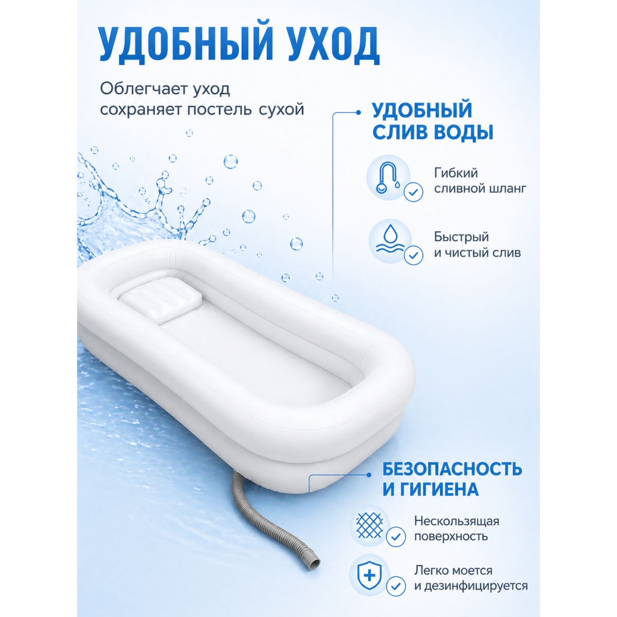Надувная ванна для лежачих пациентов с электронасосом 220В