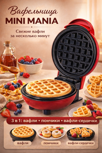 Вафельница MINI MANIA электрическая 3 в 1 для дома