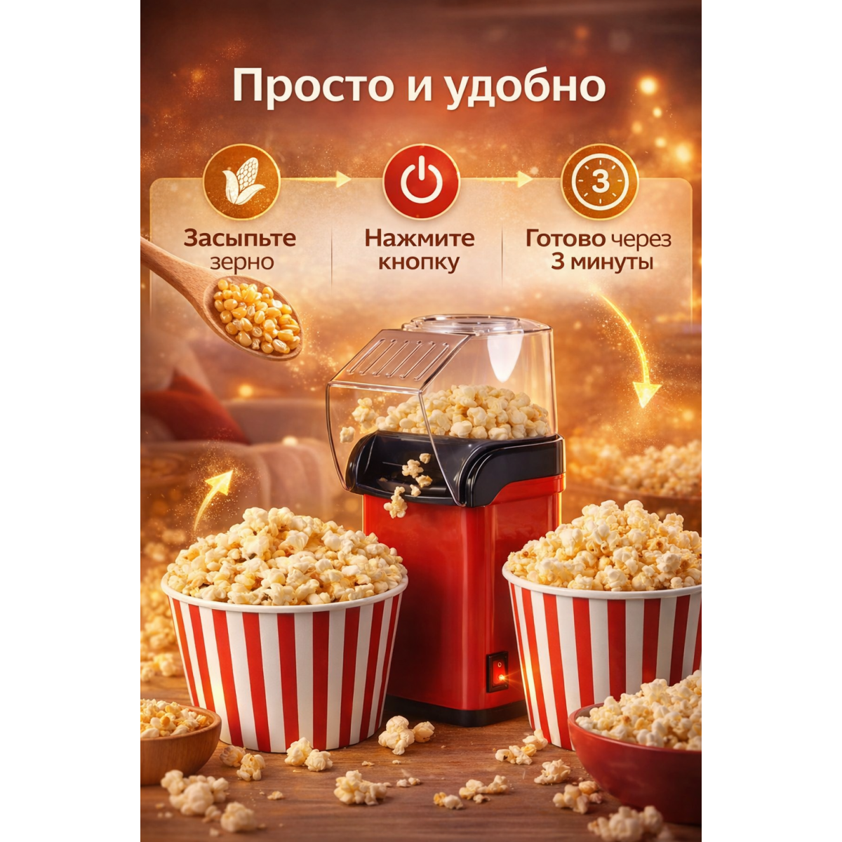 Попкорница MINIJOY электрическая 1200W для дома