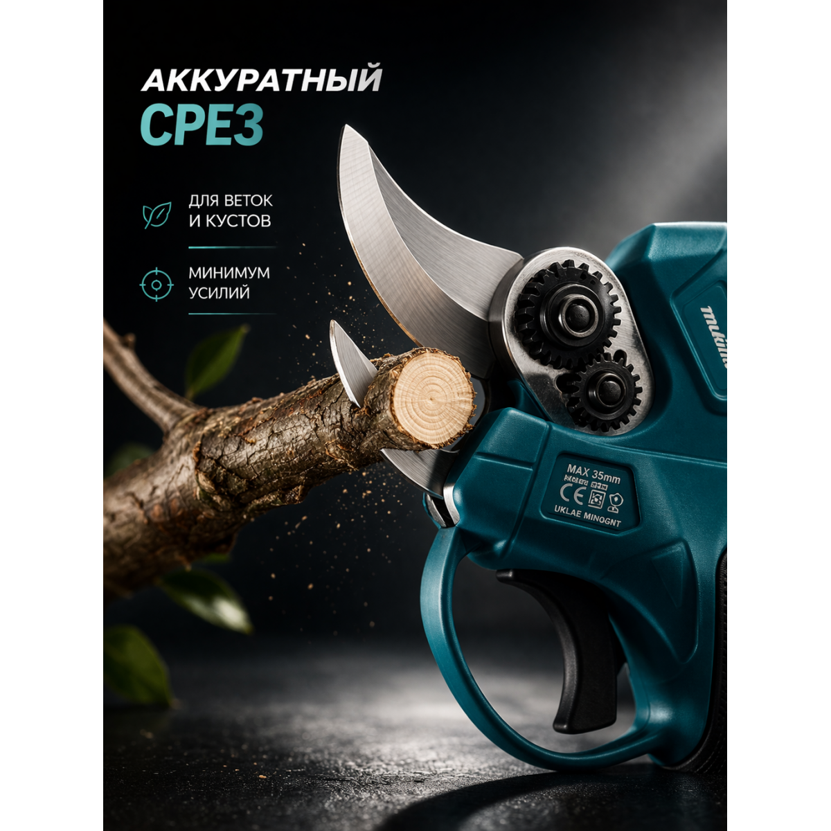 Аккумуляторный секатор и мини пила 3 в 1 с телескопической штангой, 2 АКБ