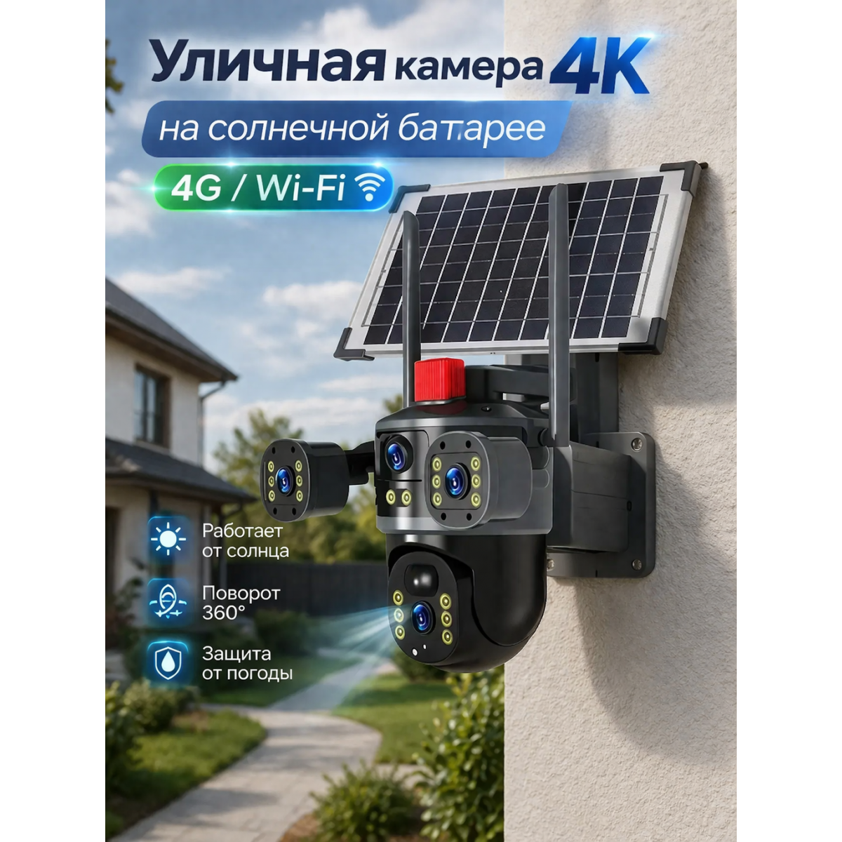Уличная камера видеонаблюдения 4K WiFi/4G с солнечной батареей