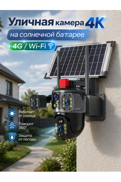 Уличная камера видеонаблюдения 4K WiFi/4G с солнечной батареей