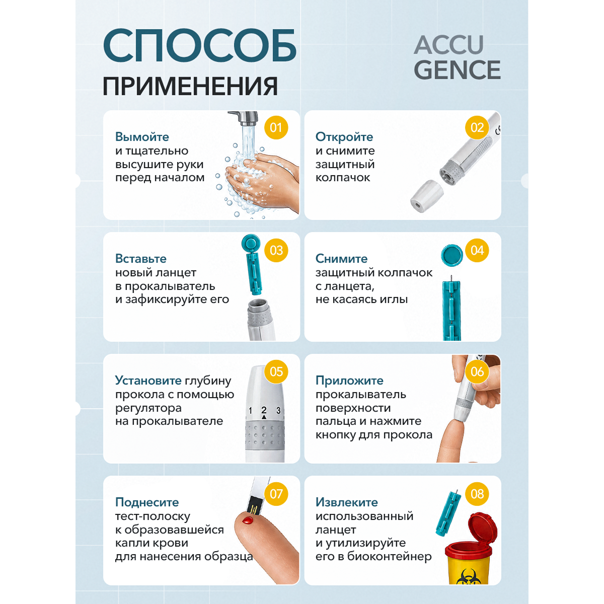Ланцеты ACCUGENCE для глюкометра универсальные 28G (0.36 мм), 50 шт