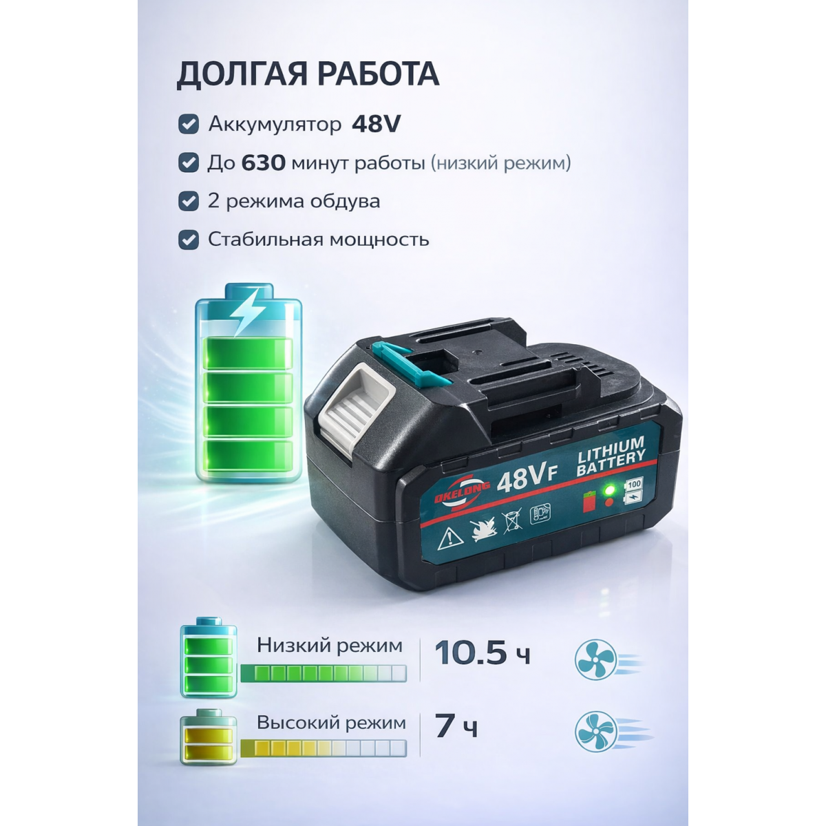 Аккумуляторный вентилятор 48V портативный беспроводной