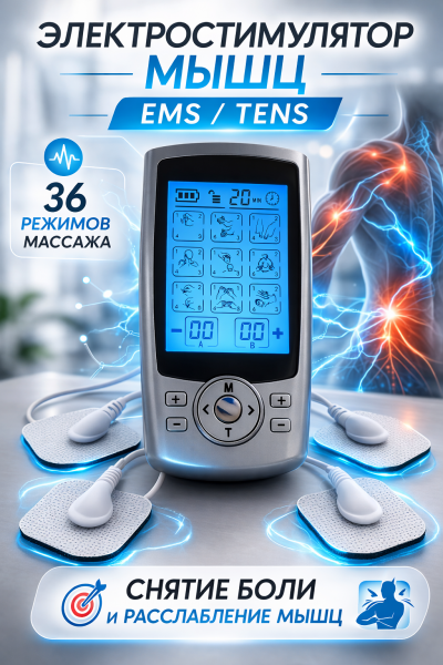 Электрический стимулятор мышц EMS TENS 2-канальный массажер с 36 режимами и 20 уровнями Электрический стимулятор мышц EMS TENS 2-канальный массажер с 36 режимами и 20 уровнями