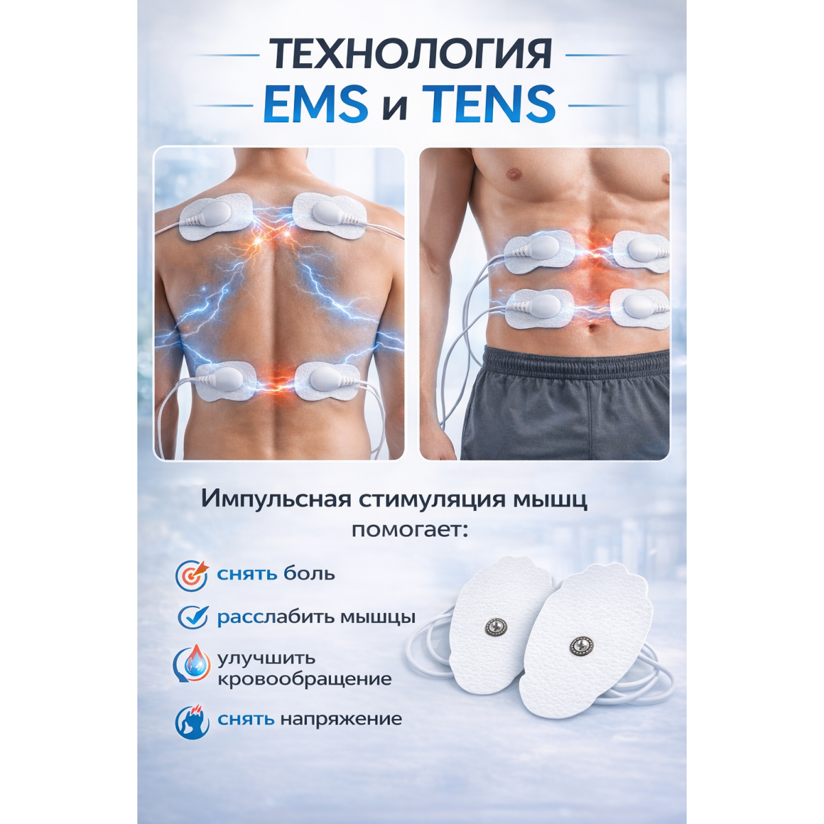 Электрический стимулятор мышц EMS TENS 2-канальный массажер с 36 режимами и 20 уровнями
