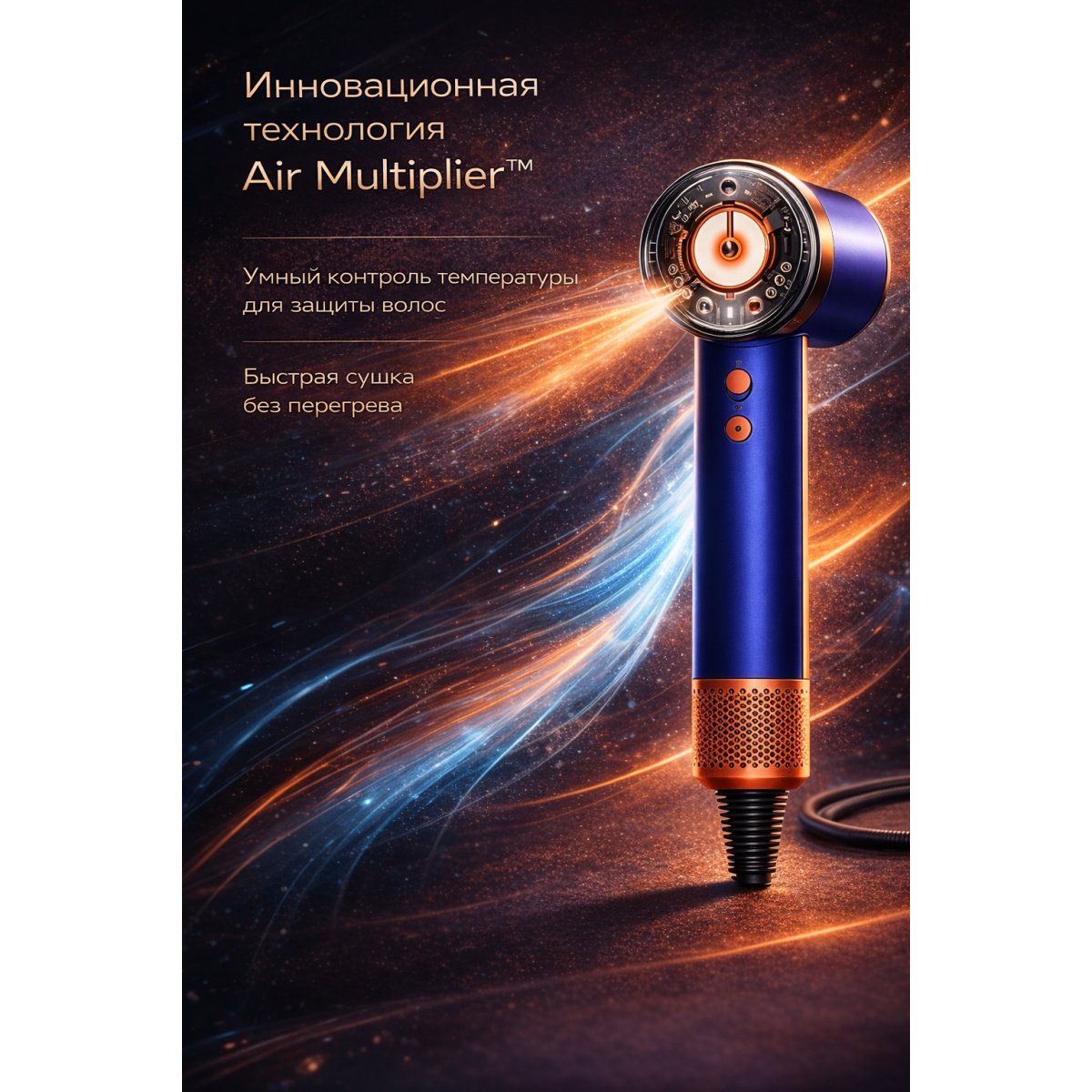 Dyson High Speed Hair Dryer с 5 насадками, сине-оранжевый