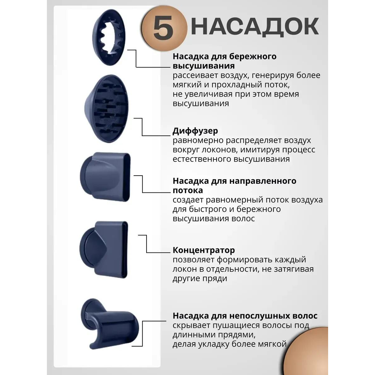 Фен стайлер для волос Dyson Leafless Hair Dryer, 5 насадок. Серо-розовый