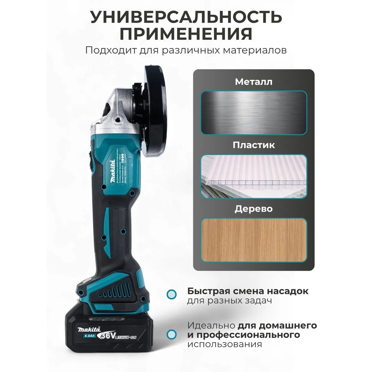 Болгарка аккумуляторная Макита 36V 6.0Ah, бесщеточная