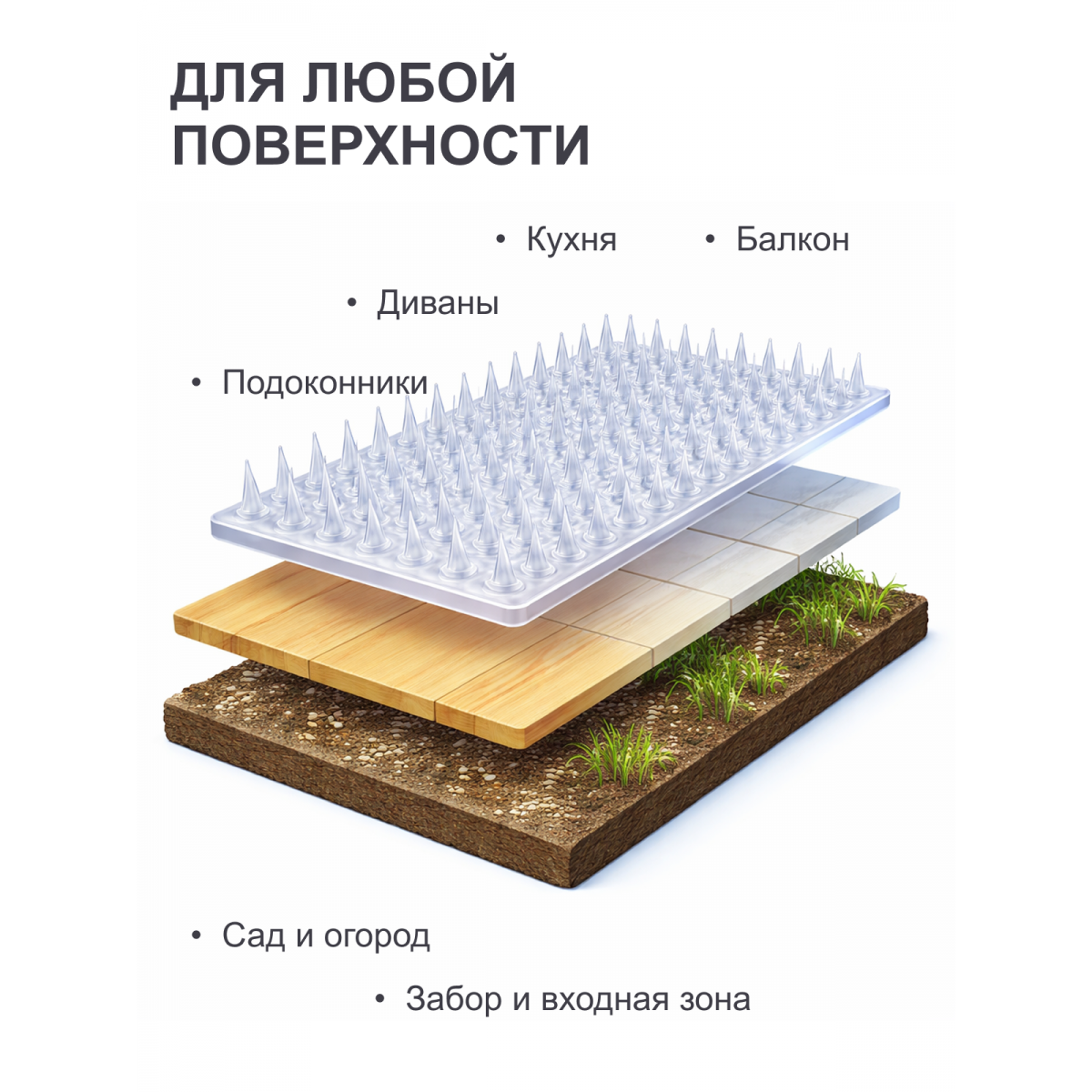 Коврик для отпугивания собак и кошек с шипами — защитный пластиковый мат от животных 34×42 см, 10 шт