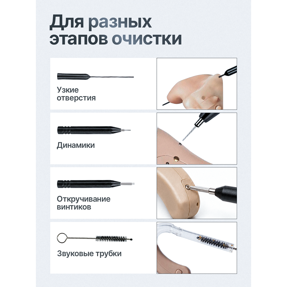 Набор для чистки слухового аппарата с лупой 4× — продлевает срок службы и сохраняет чистоту