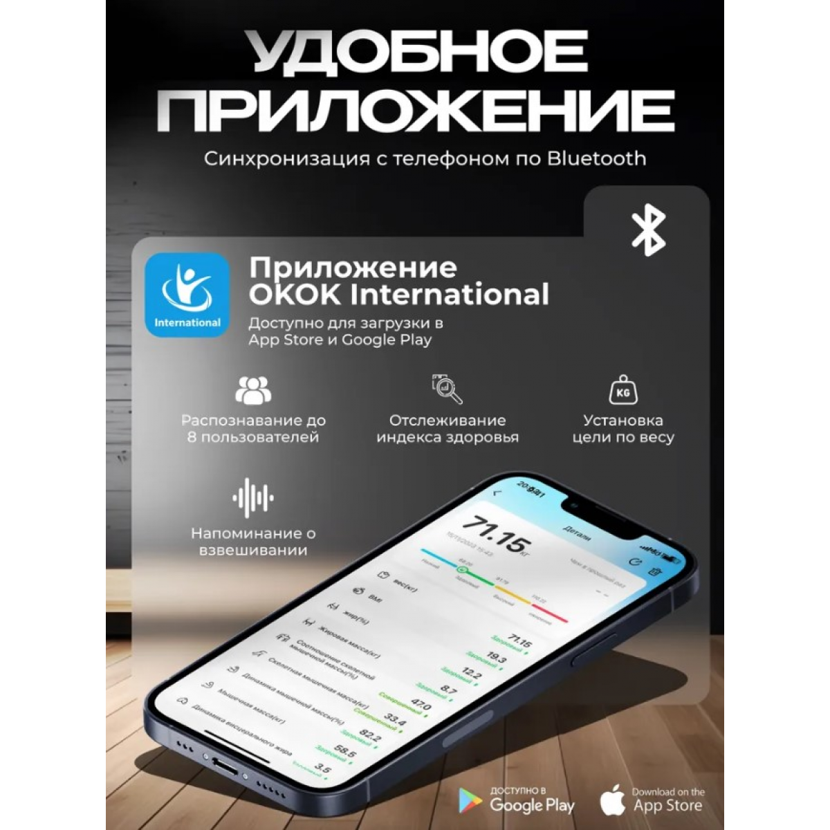 Умные напольные электронные весы (Управление с телефона) черные
