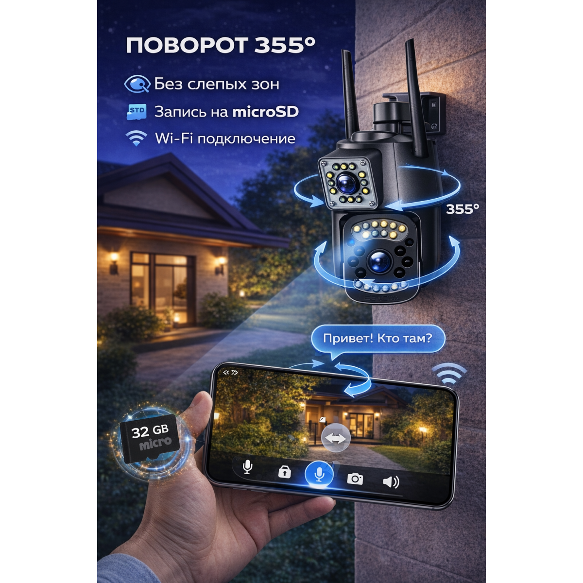 Камера видеонаблюдения уличная WiFi 1080P Full HD