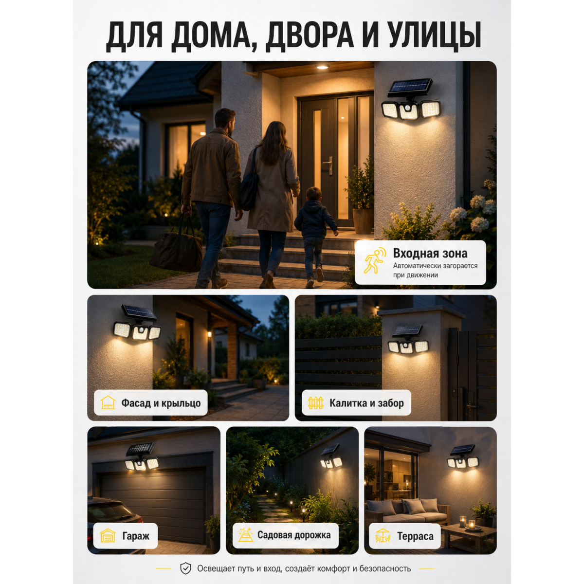Уличный светодиодный светильник 74 LED на солнечной батарее с датчиком движения, 2400 мА·ч