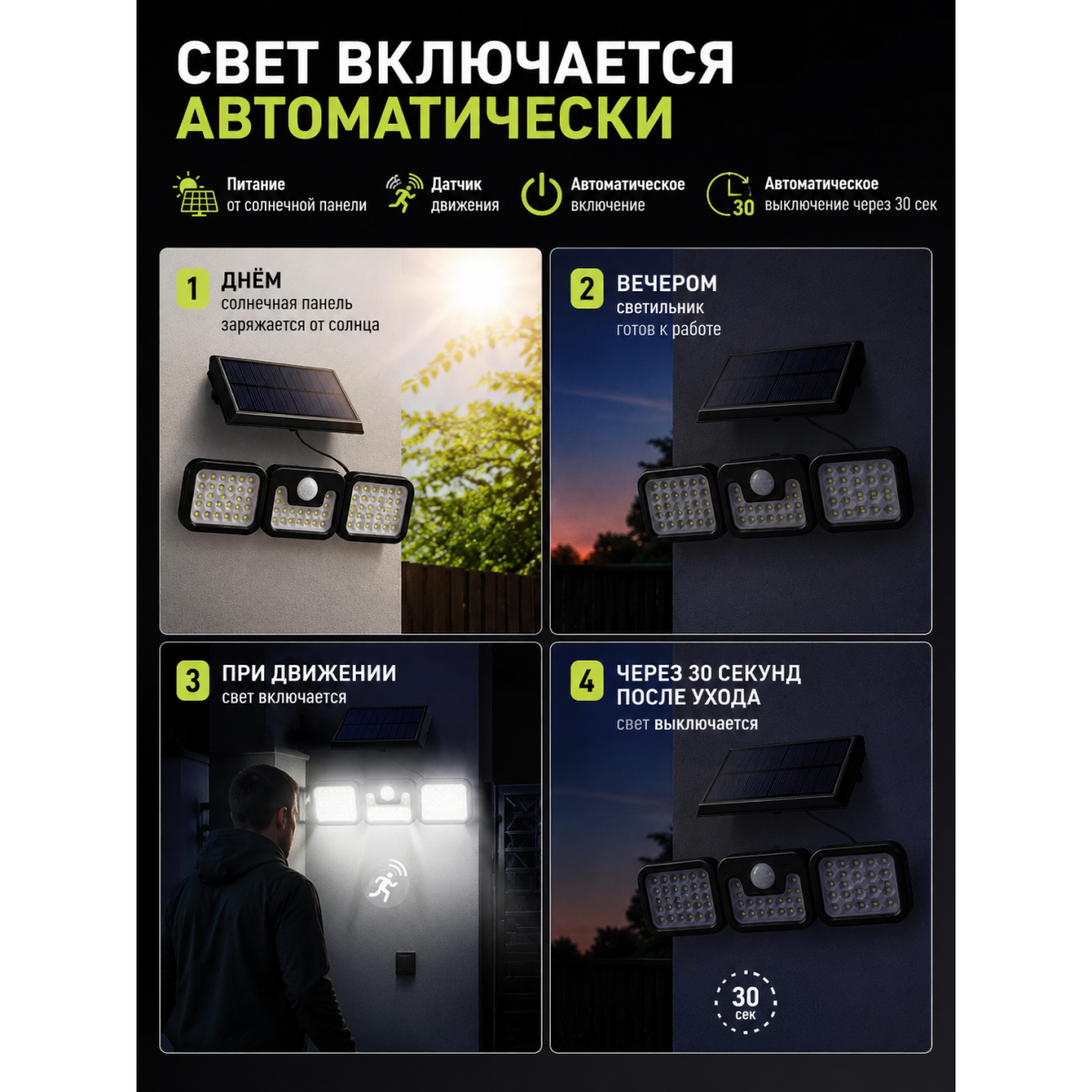 Уличный светодиодный светильник 74 LED на солнечной батарее с датчиком движения, 2400 мА·ч