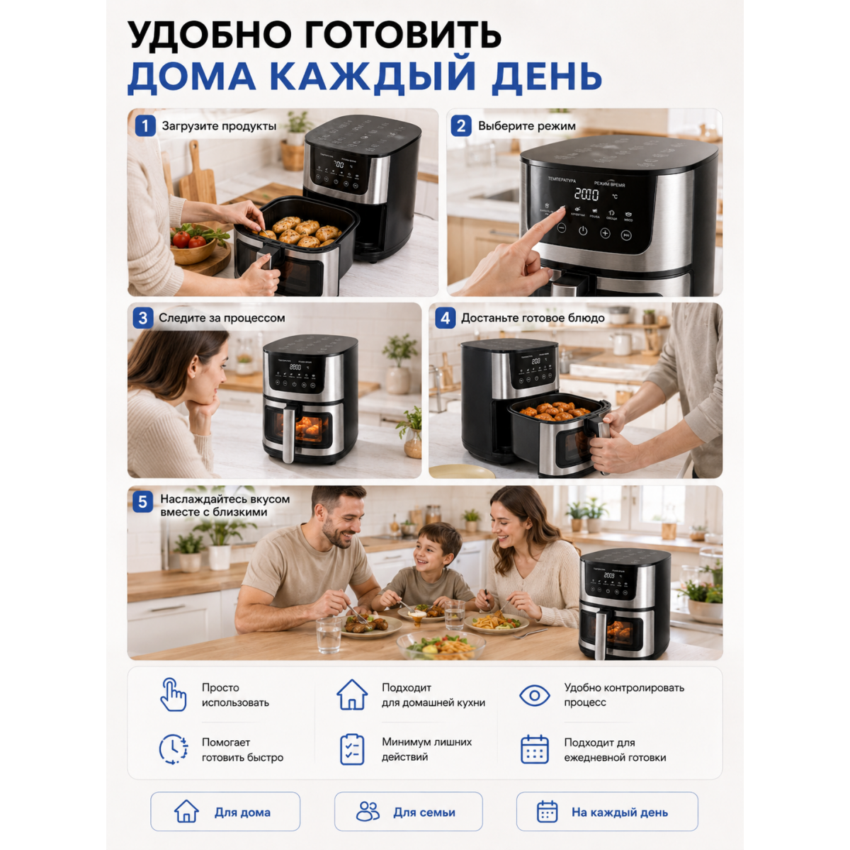 Аэрогриль 7 л 2400 Вт с сенсорным управлением и смотровым окном