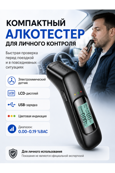 Персональный алкотестер электронный USB с электрохимическим датчиком