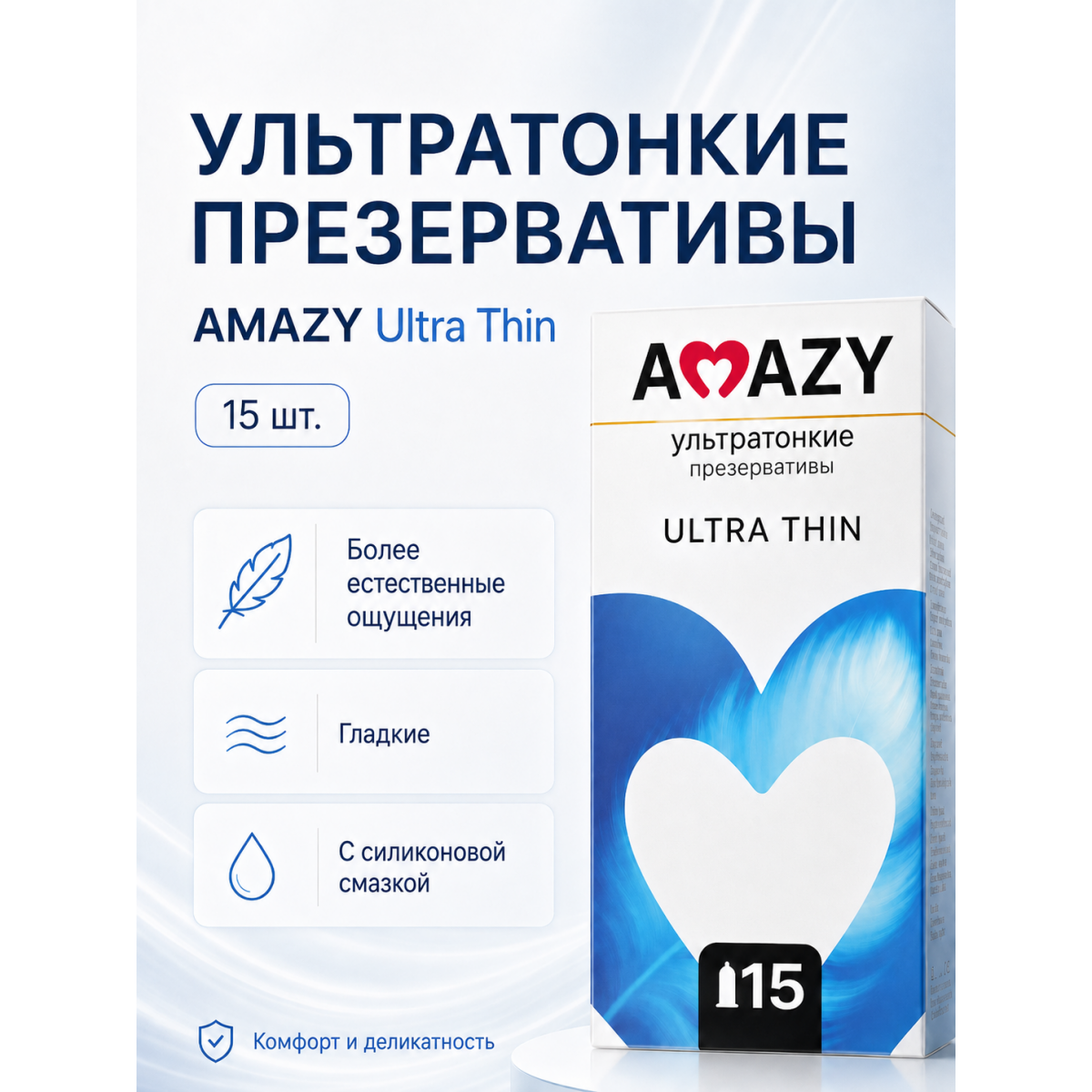 Презервативы ультратонкие AMAZY Ultra Thin 15 шт.