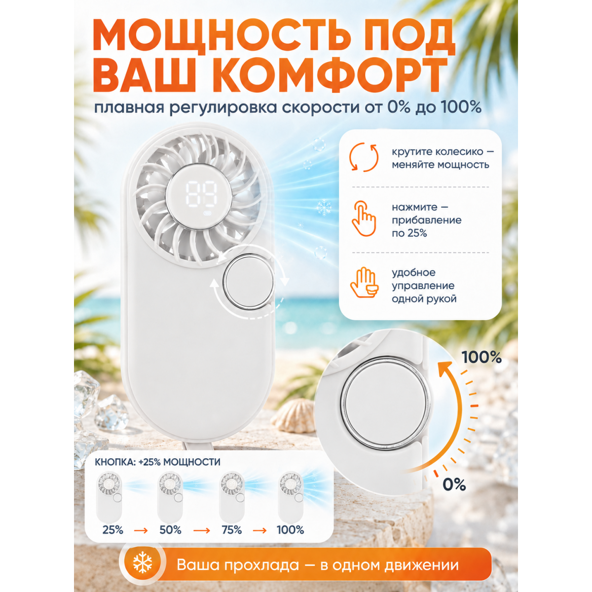 Мини-вентилятор ручной портативный с цифровым дисплеем