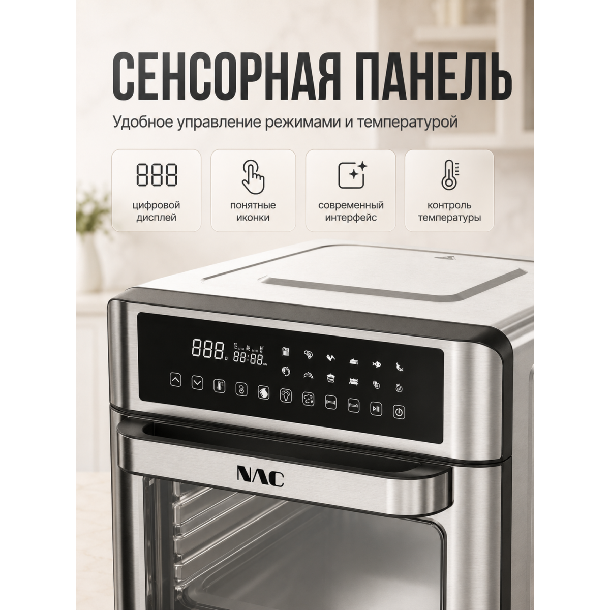 Аэрофритюрница NAC 25 л Air Fryer Oven 2200 Вт с сенсорным дисплеем