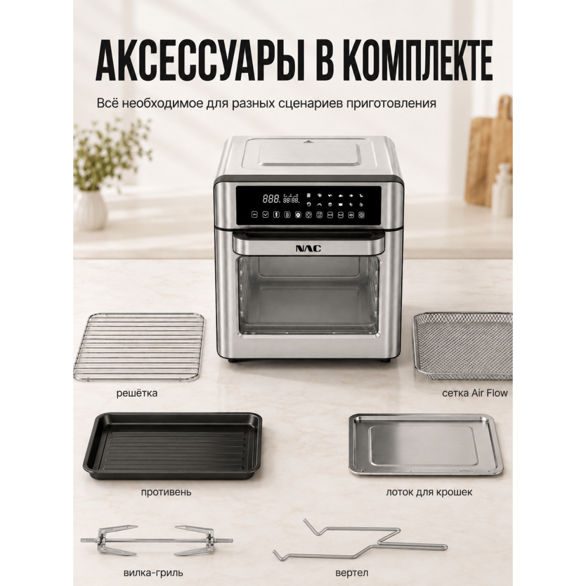 Аэрофритюрница NAC 25 л Air Fryer Oven 2200 Вт с сенсорным дисплеем