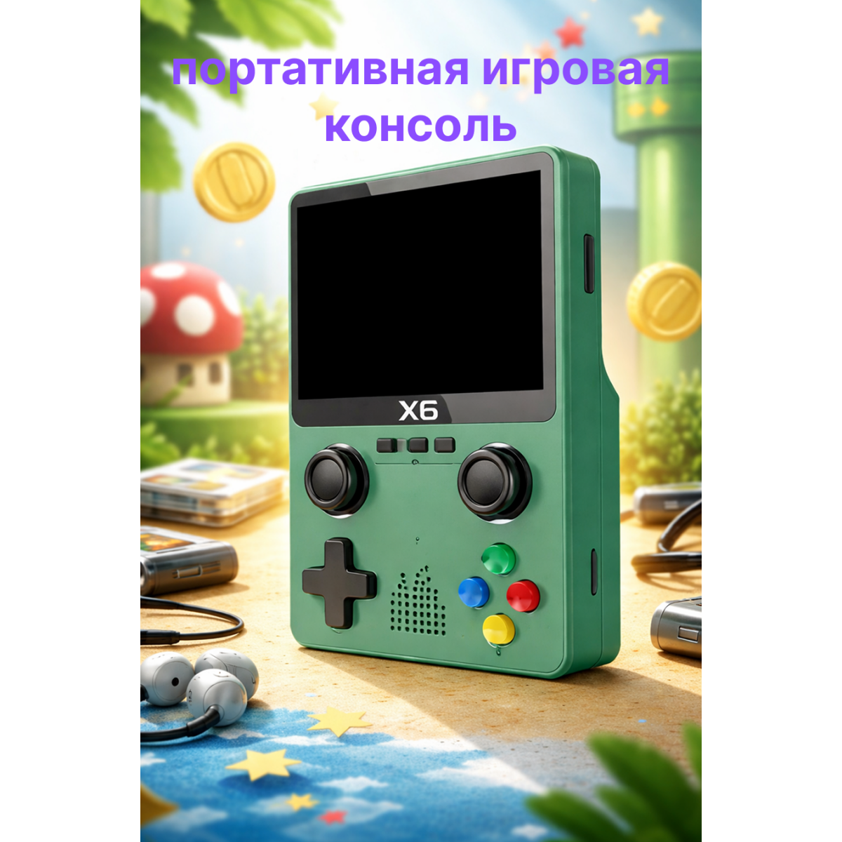 Портативная игровая консоль Game Console X6 зеленая