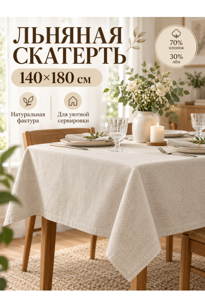 Скатерть прямоугольная 140 х 180 см бежевая