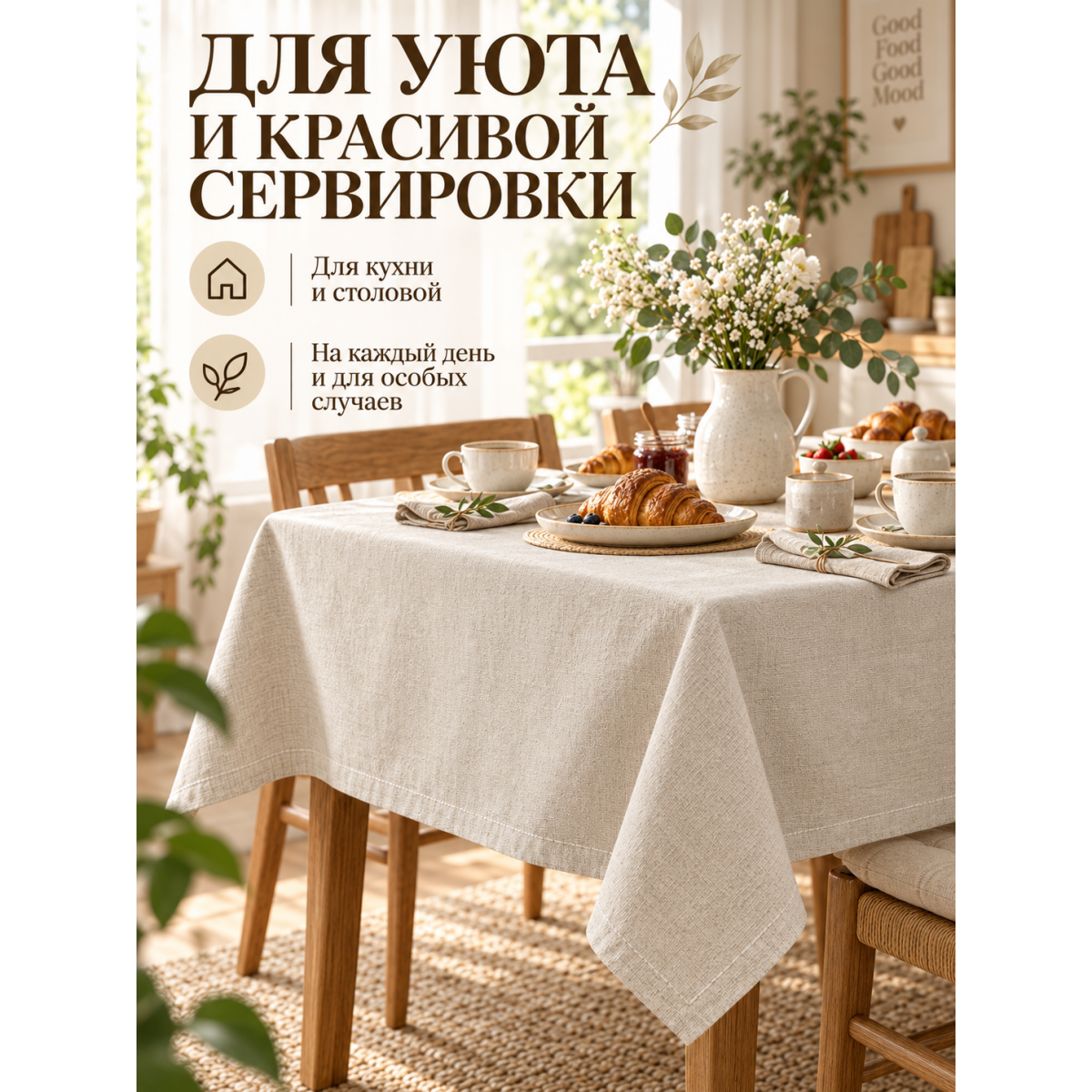 Скатерть прямоугольная 140 х 180 см бежевая