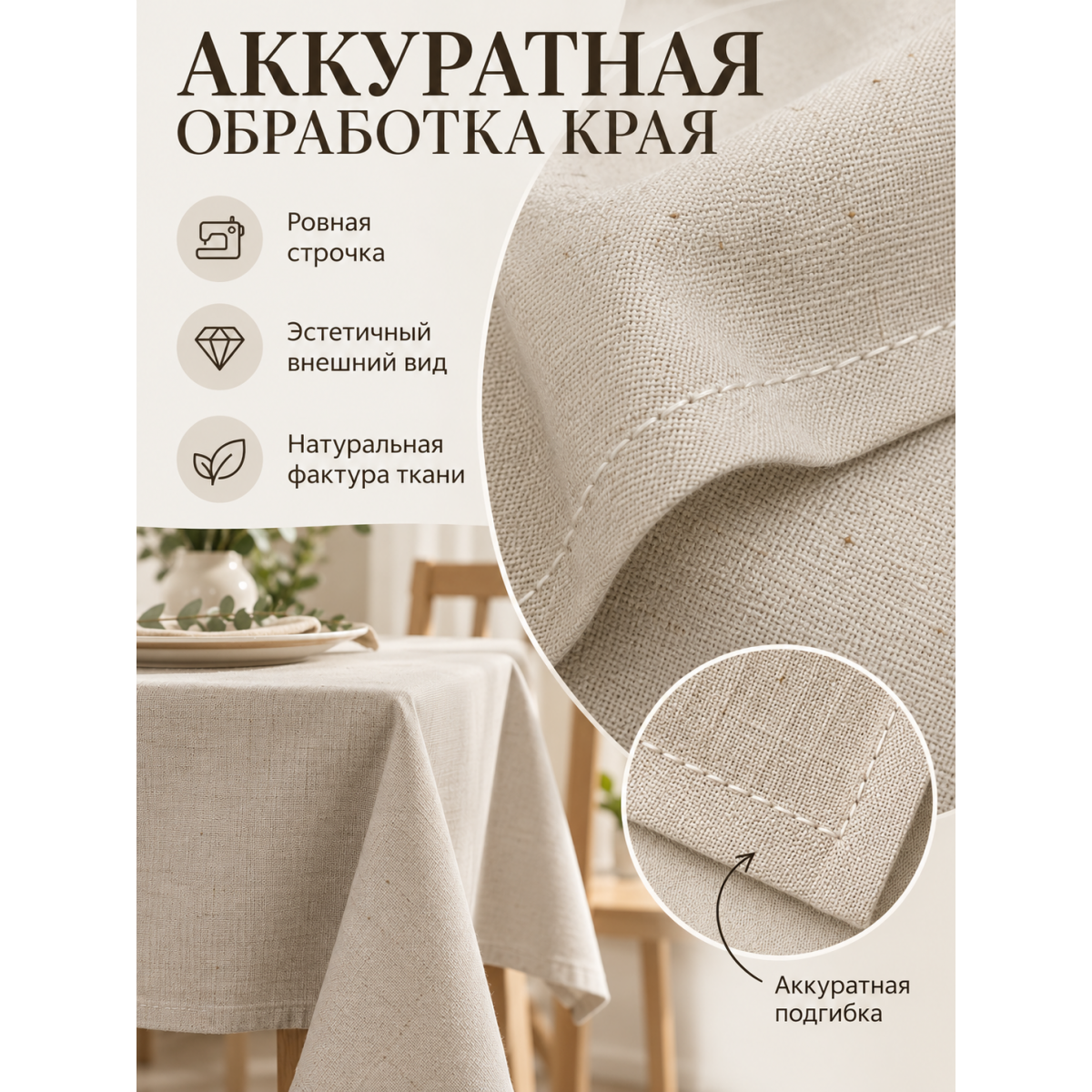 Скатерть прямоугольная 140 х 180 см бежевая