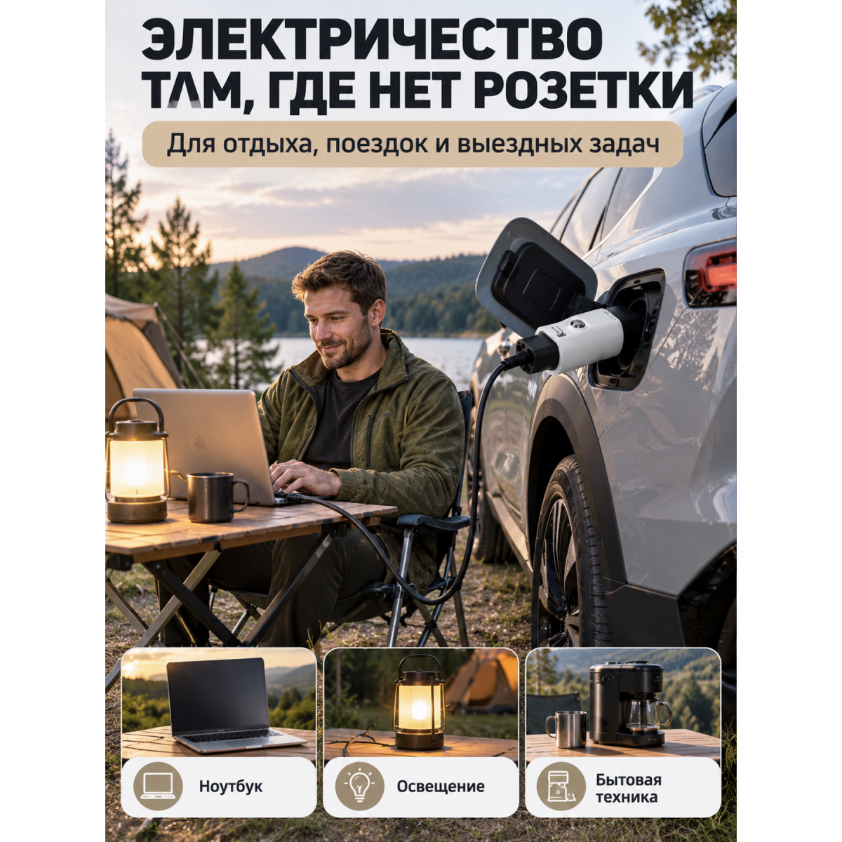 V2L адаптер-разрядник для электромобиля Type 2 IEC 62196-2 на розетку Schuko, 16 А, 250 В