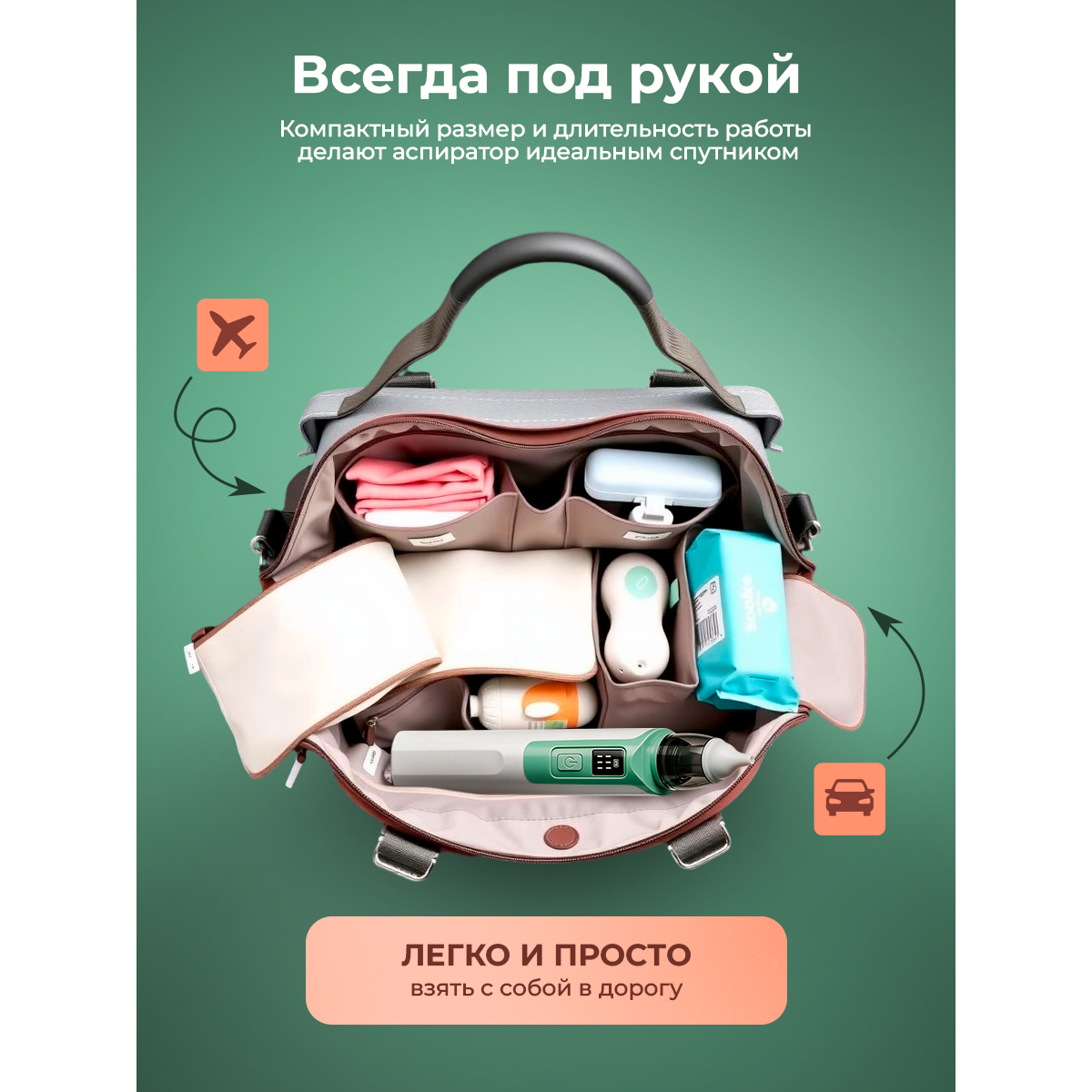 Аспиратор назальный для детей (бесшумный соплеотсос) зеленый