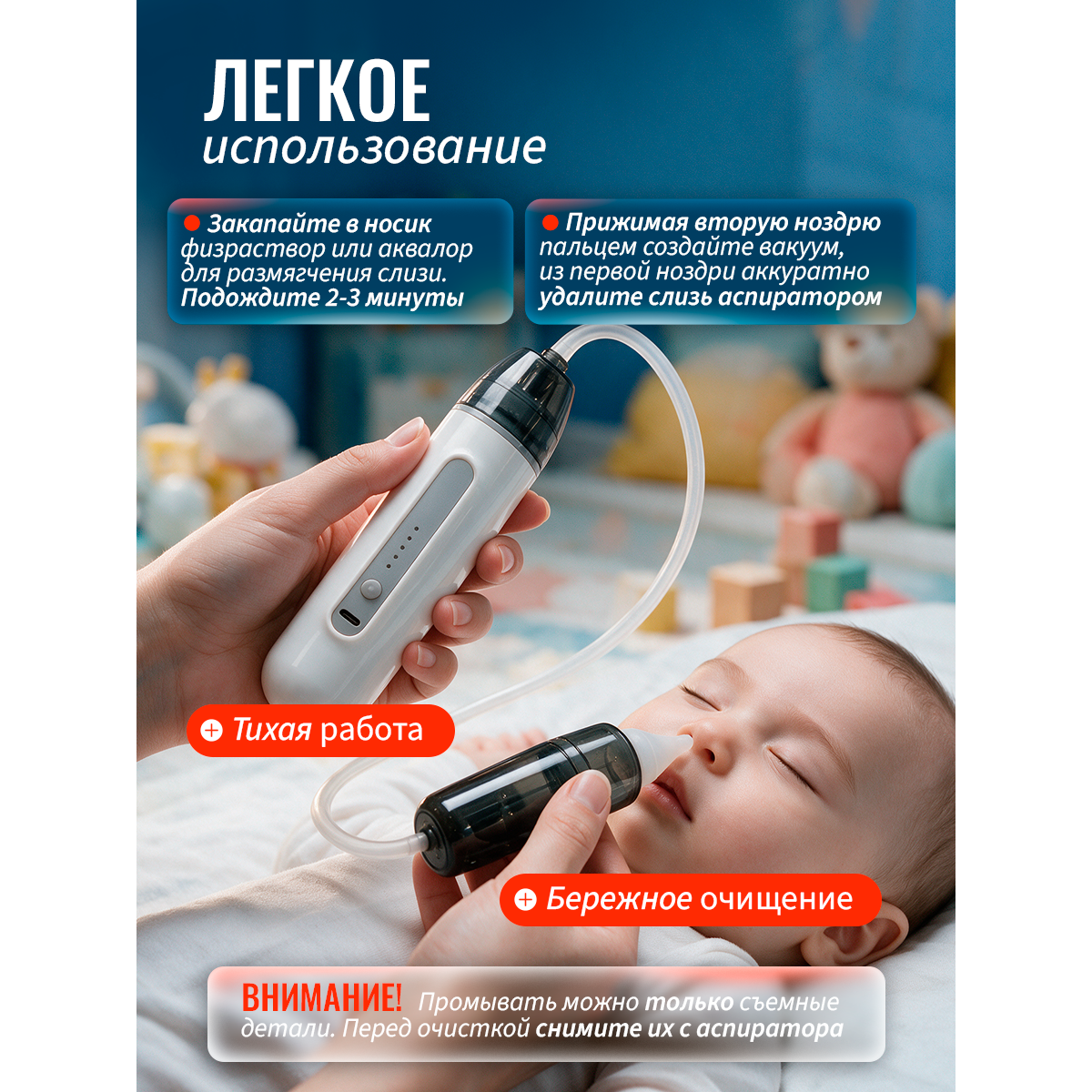 Электрический назальный аспиратор-соплеотсос для детей и новорожденных