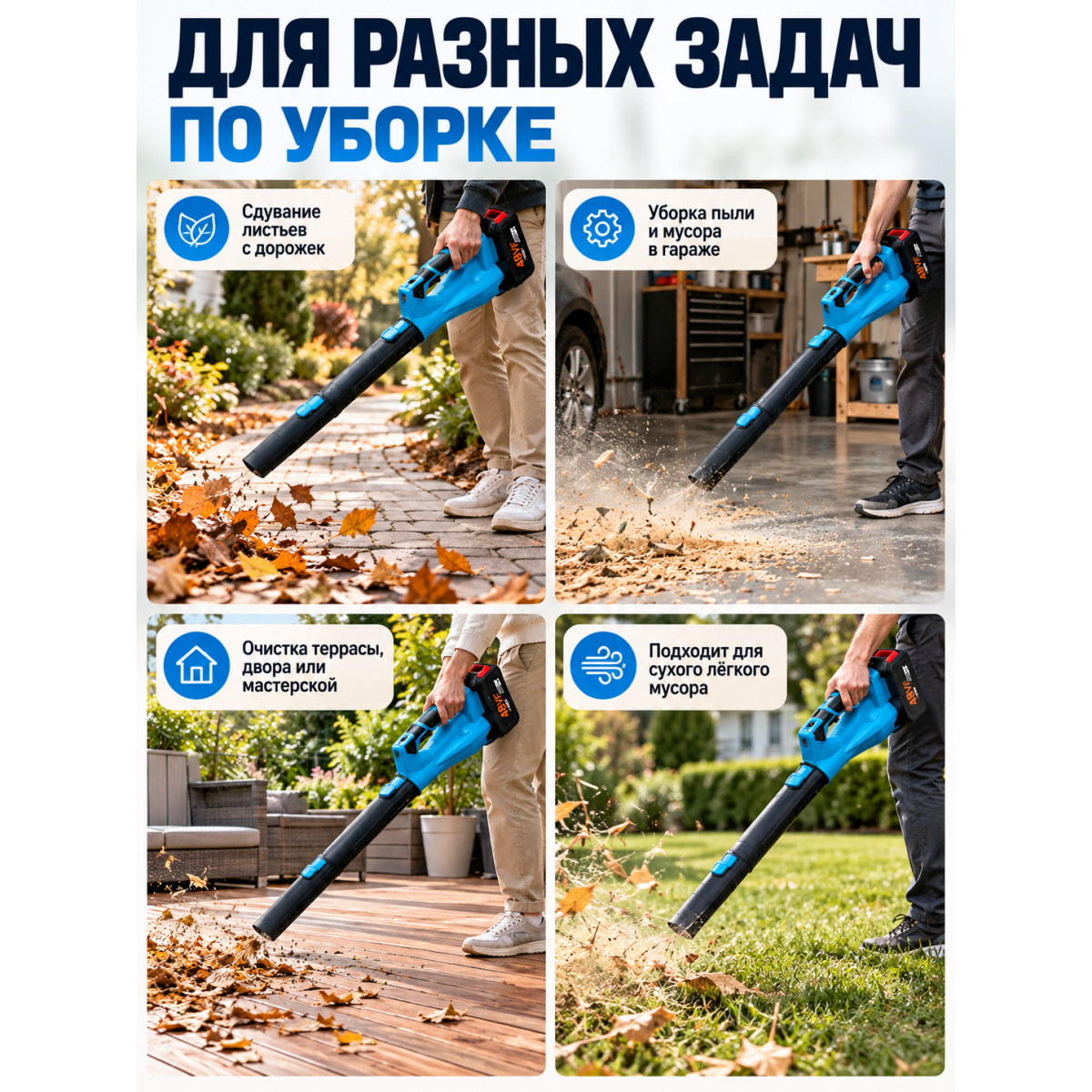 Воздуходувка аккумуляторная 48VF, 6 скоростей, с аккумулятором и зарядкой
